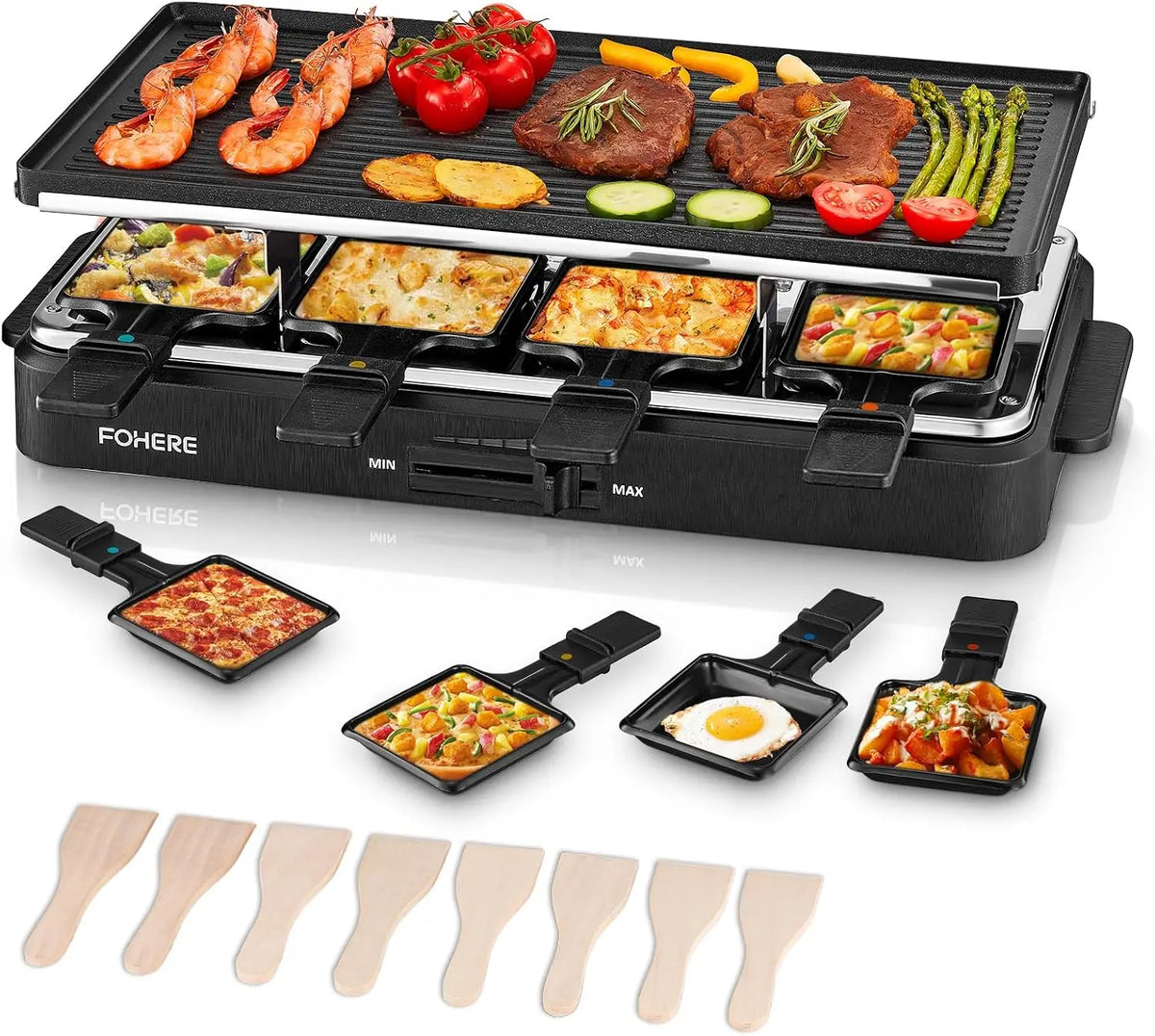 FOHERE Raclette Grill - 2 in 1 Raclette Table Grill Indoor, 1500W Korean BBQ Grill Electric Griddle with Reversible Nonstick plate