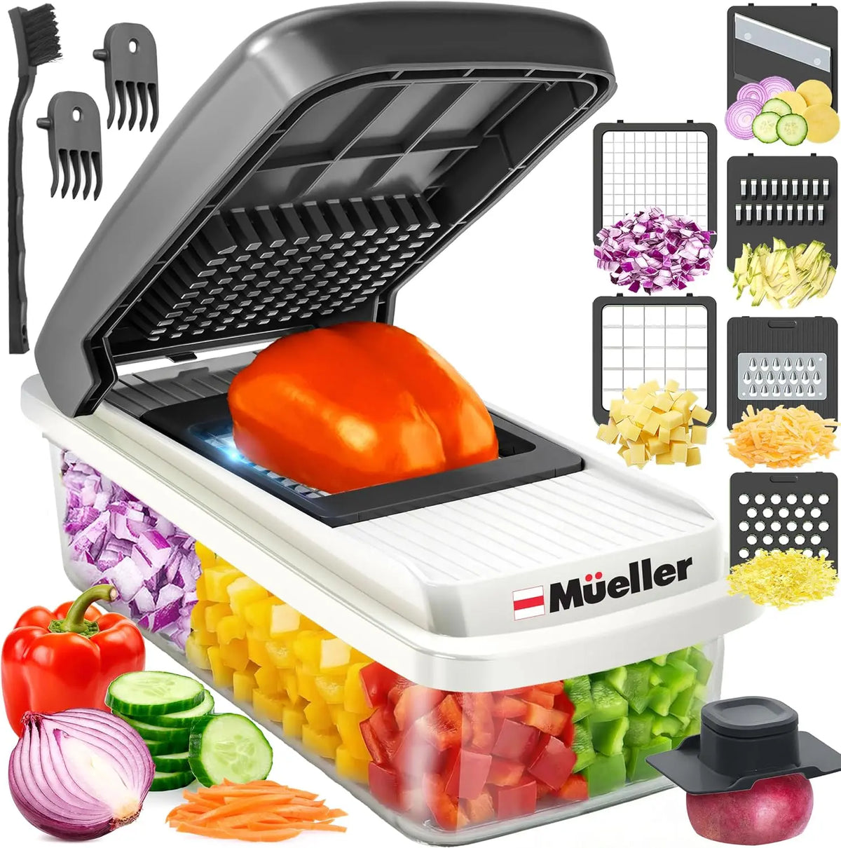 Mueller Vegetable Chopper Mandoline Slicer - Food, Cook's Tool, Veggie Chopper Onion Vegetable Cutter with Container, Dicer, White Sand/Gray