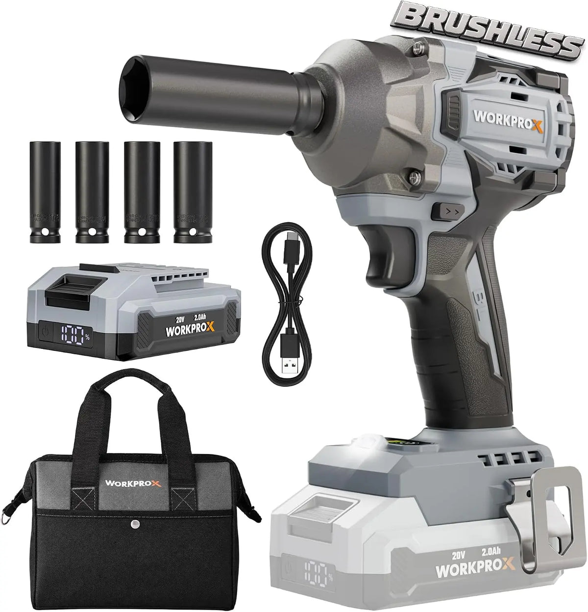 WORKPROX 20V Brushless Cordless Impact Wrench - 440 ft-Ibs 1/2 Impact Gun