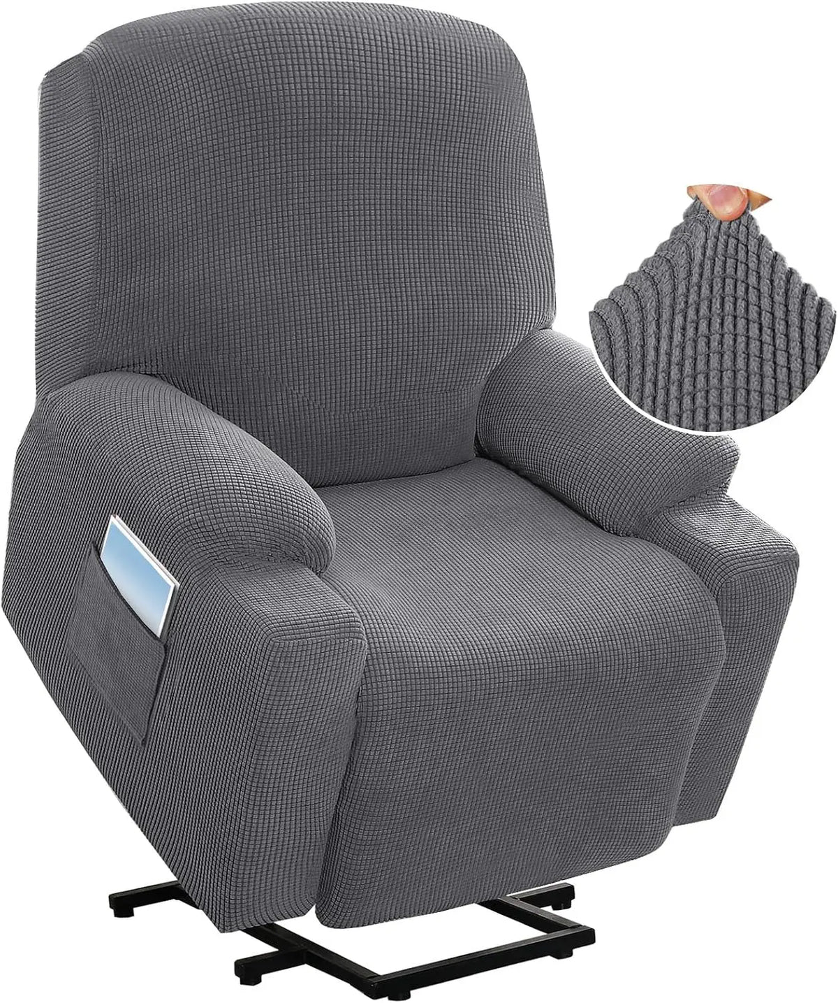 H.VERSAILTEX Stretch Couch Cover Recliner Cover Electric Power Lift Recliner Chair Cover Fitted Standard Large Power Lift Recliner - Side Pocket, Gray