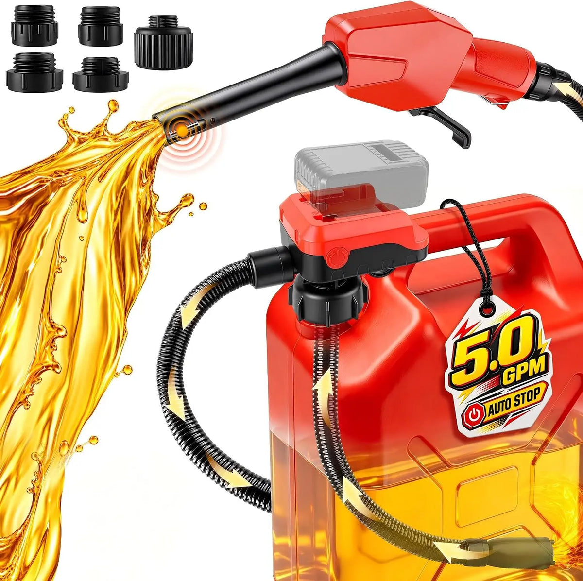 5GPM - Cordless Fuel Transfer Pump - Battery Powered Auto Stop Gas Can Pump