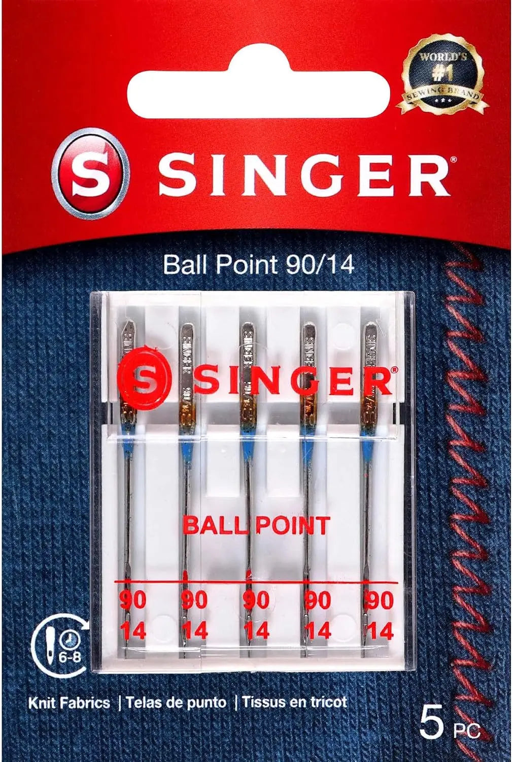 SINGER Ball Point Sewing Machine Needles - Size 90/14-5 Count