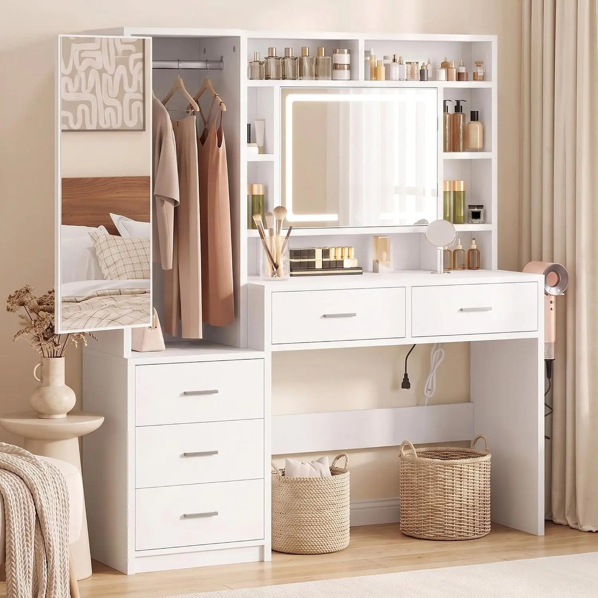 YITAHOME 59 Inch Vanity Desk with Mirror & Lights