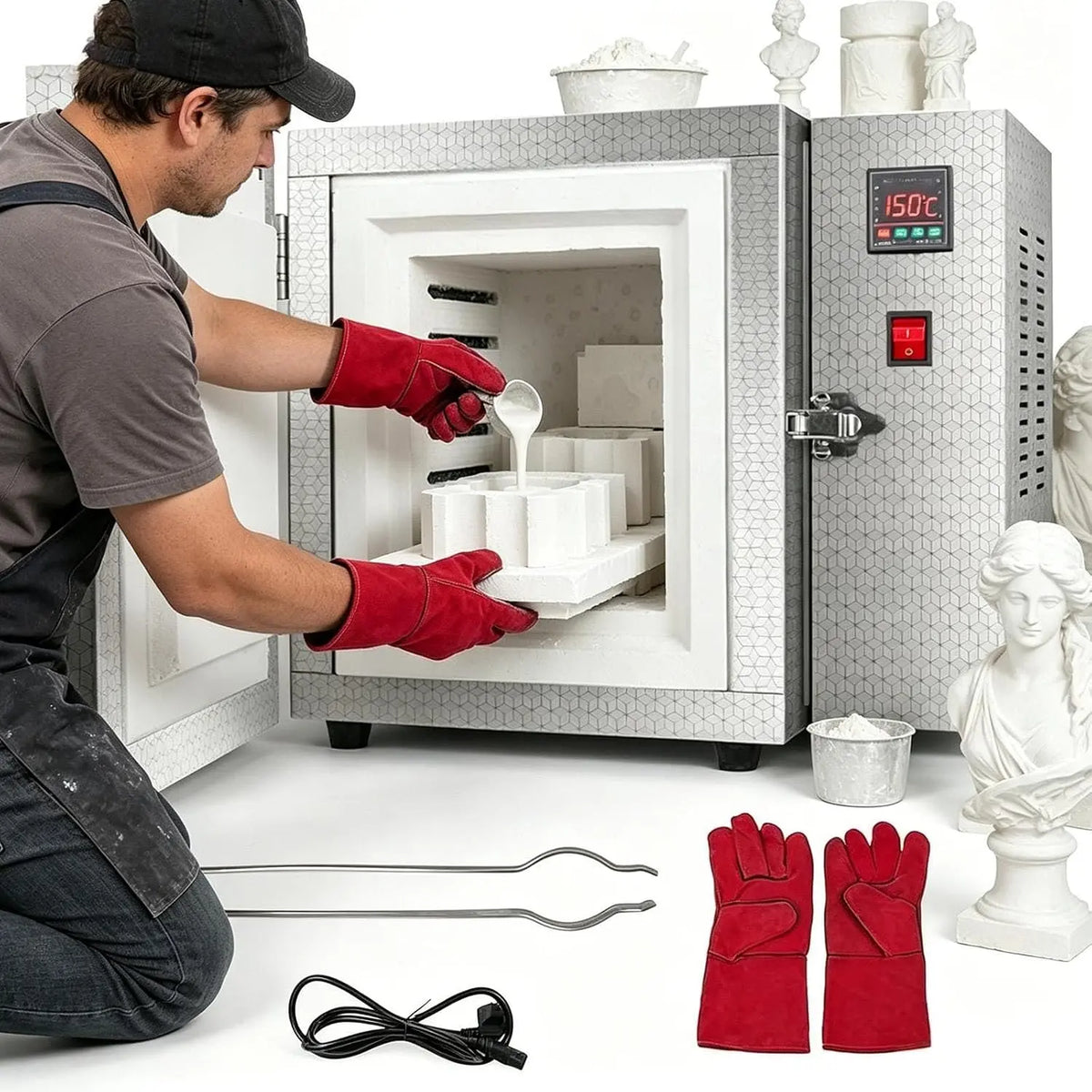 800°C Electric Burnout Oven - 1500W Tabletop Kiln Furnace with PID Digital Control for Lost Wax Casting, Resin Burnout, Metal Clay Sintering