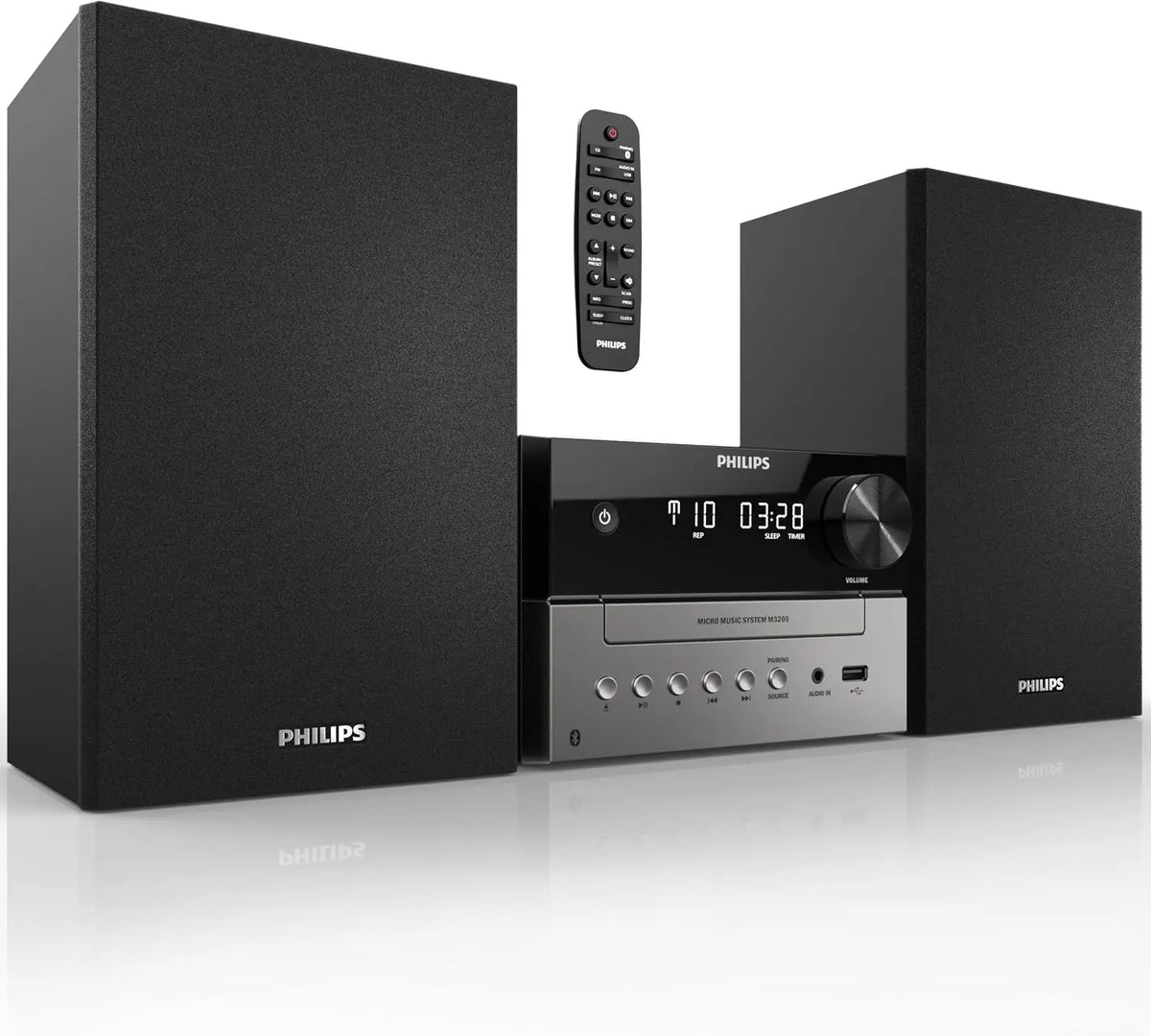 Philips Bluetooth Stereo System for Home with CD Player for Home - Wireless Streaming, MP3, USB, Audio in, FM Radio, 18W, Micro Music Sound System