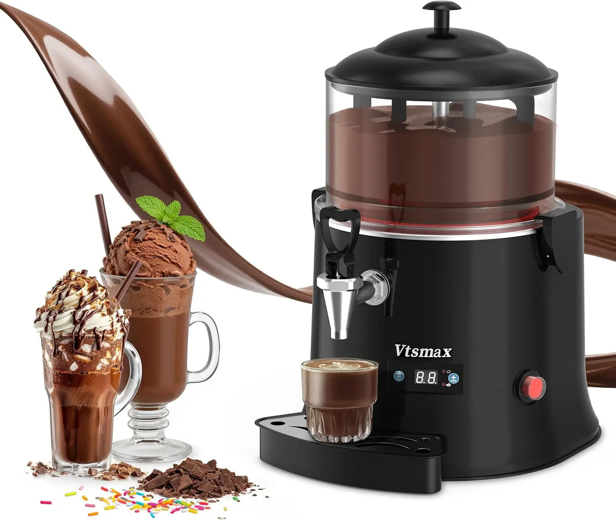 Commercial Hot Chocolate Machine - 5L/1.3Gal Beverage Dispenser, Black