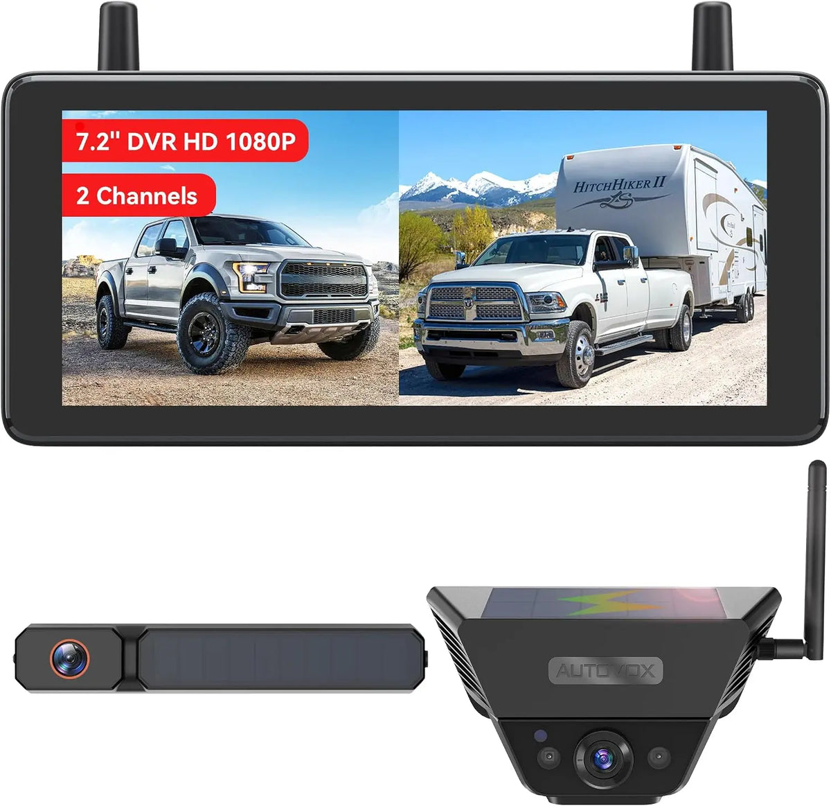 AUTO-VOX - 2 Solar Wireless Backup Camera System: 3-Min Quick Installation