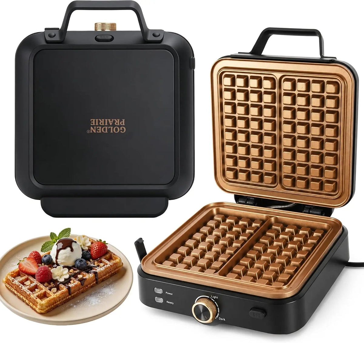 Belgian Waffle Maker - Large Size, Stepless Temp Control, Copper-Coated Plates