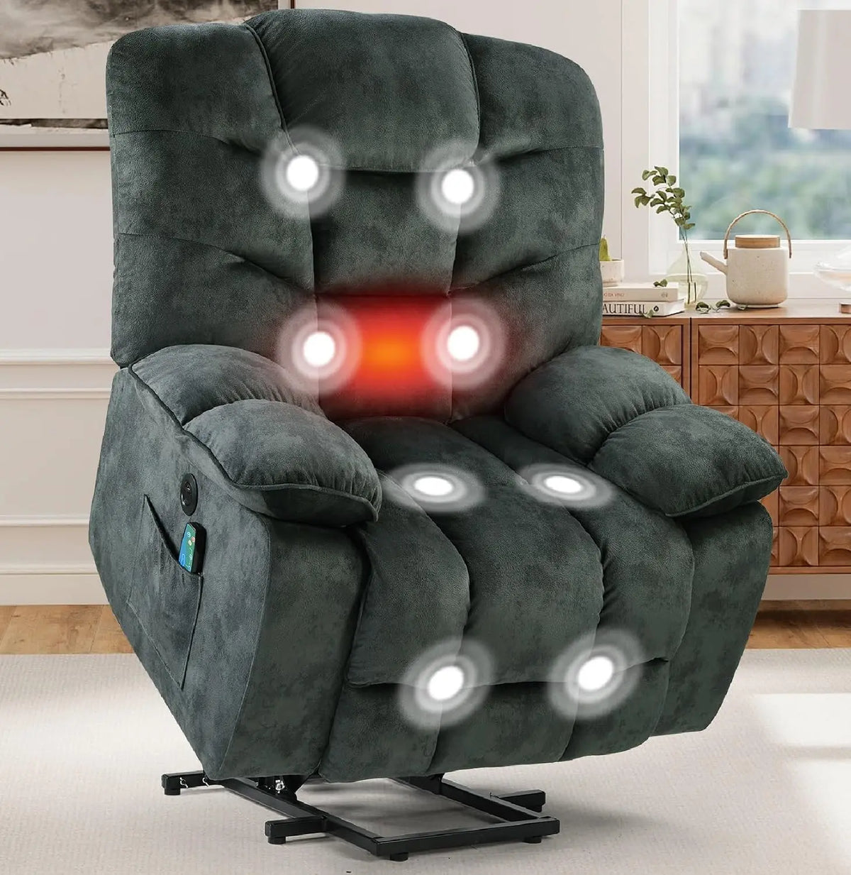HAOMARKETS Oversized Power Lift Recliner with Massage and Heat for Elderly - Dark Green