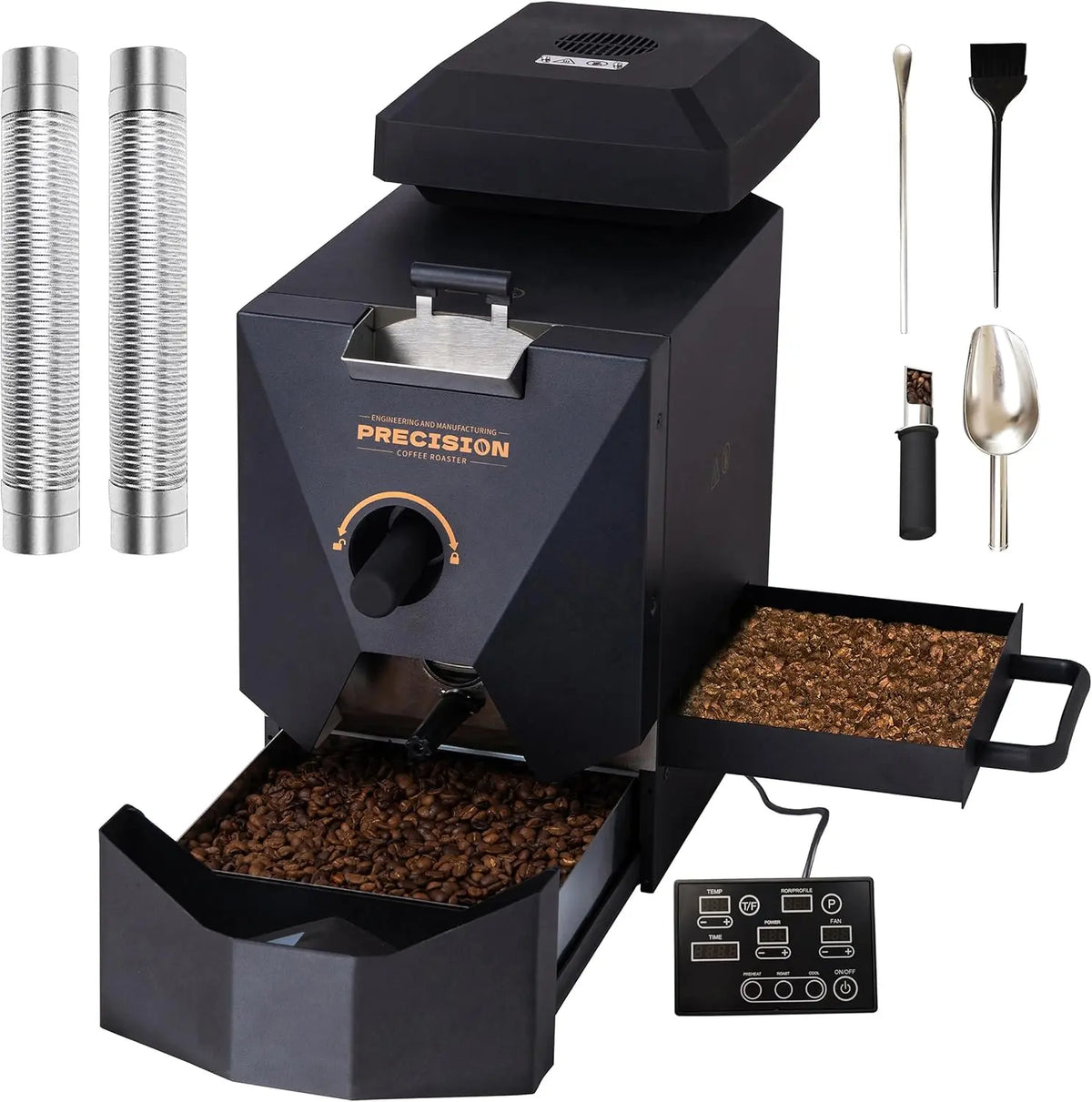 1Pound Electric Coffee Roaster for Home Use - Automatic Roasting And Easy Operation, With A Smoke Filter, 2 Chimney Tube, And Chaff Collector.