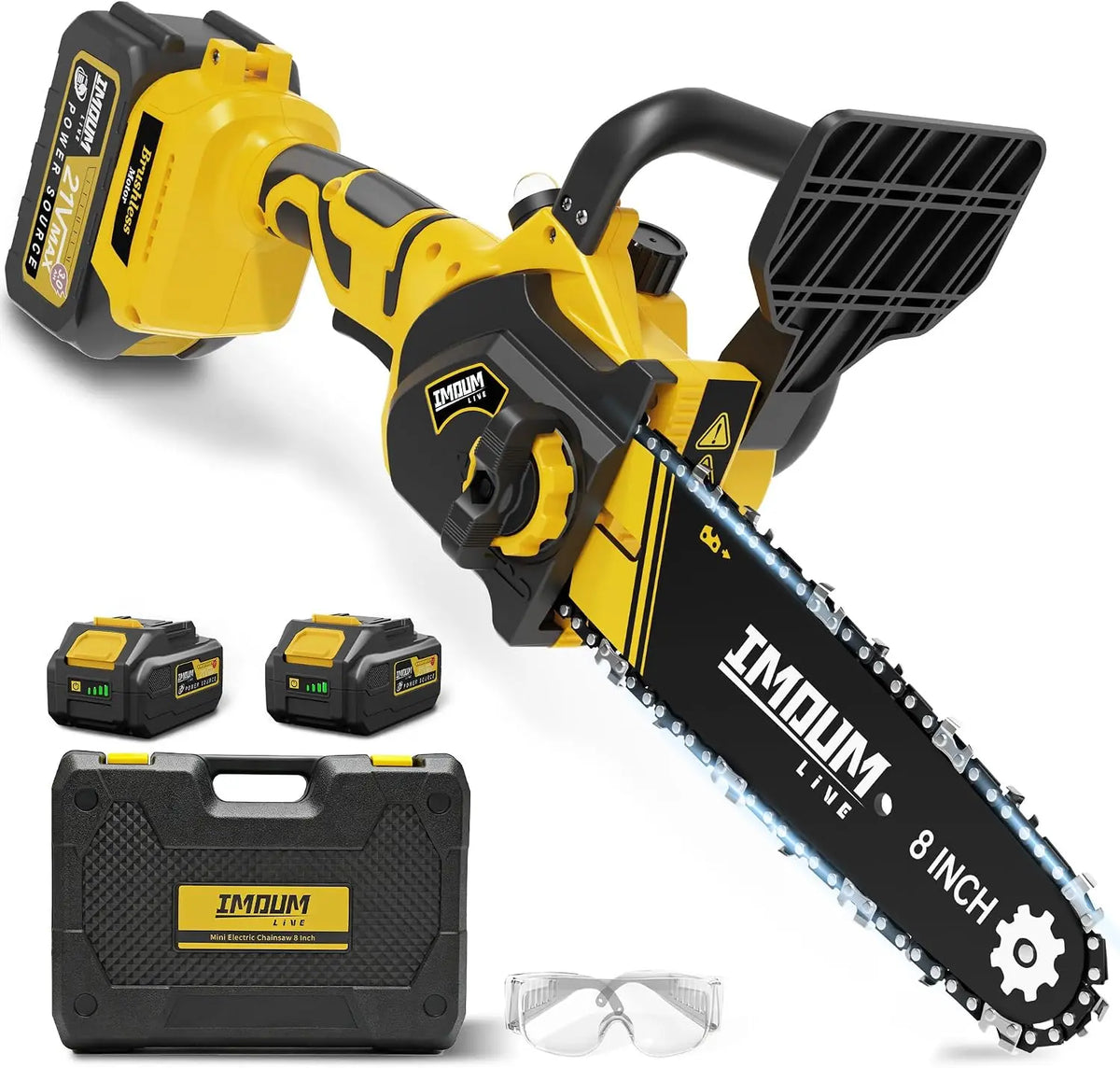 8 Inch Mini Chainsaw - Cutting for Large Jobs, 2x3.0Ah Batteries