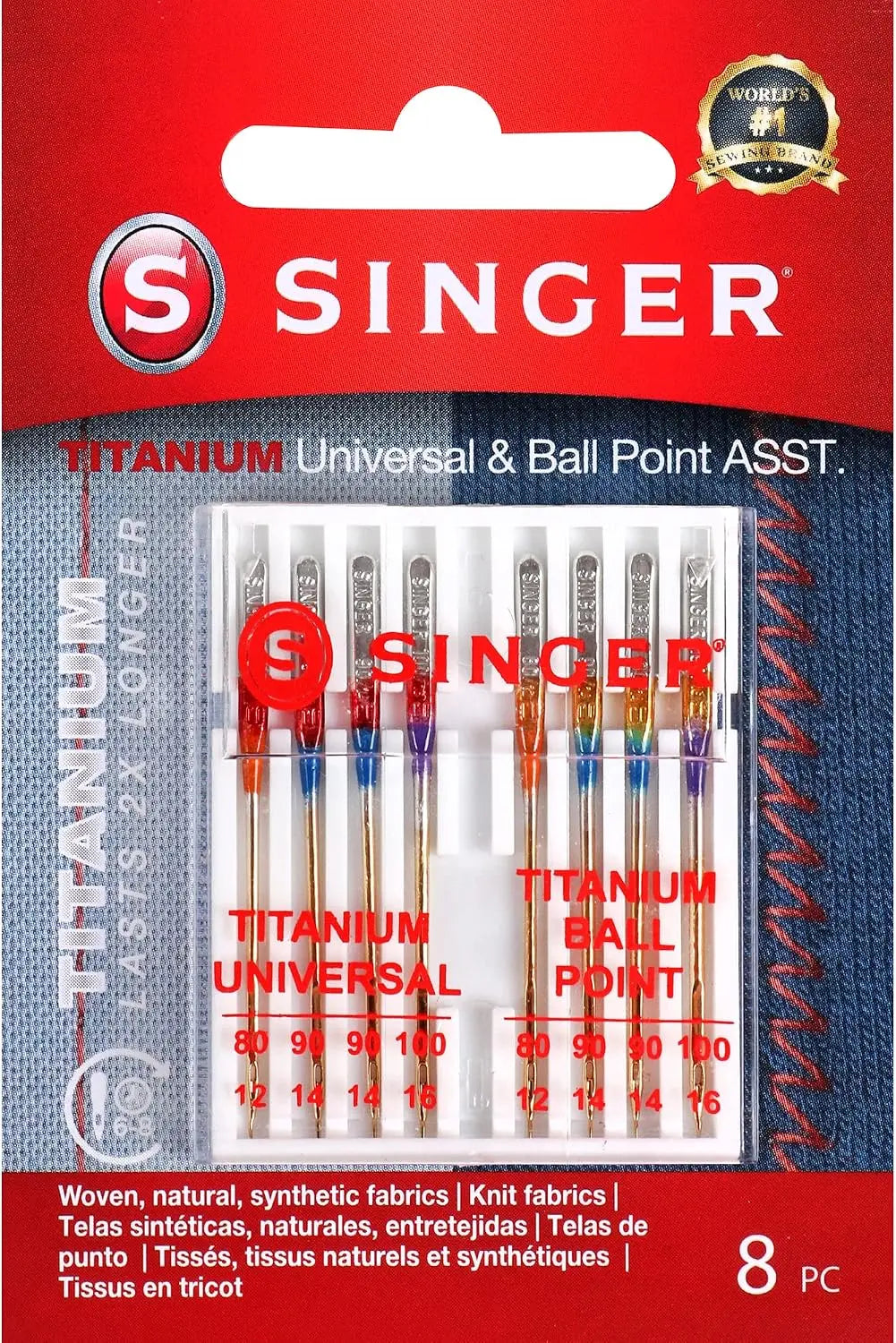 SINGER 04806 Titanium Universal Regular and Ball Point Machine Needles Combo Pack - 8-Count