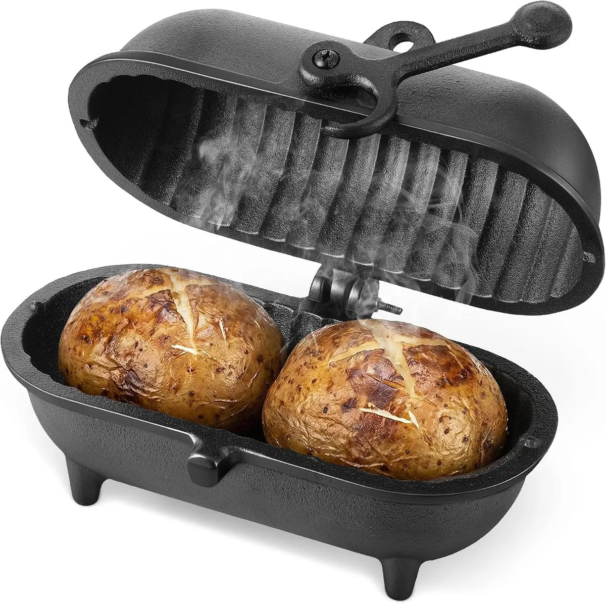 Enhon Cast Iron Baked Potato Cooker Latch - Cast Iron Potato Roaster for Wood Burners, Multifuel Stoves and Open Fires, Uniform Heating