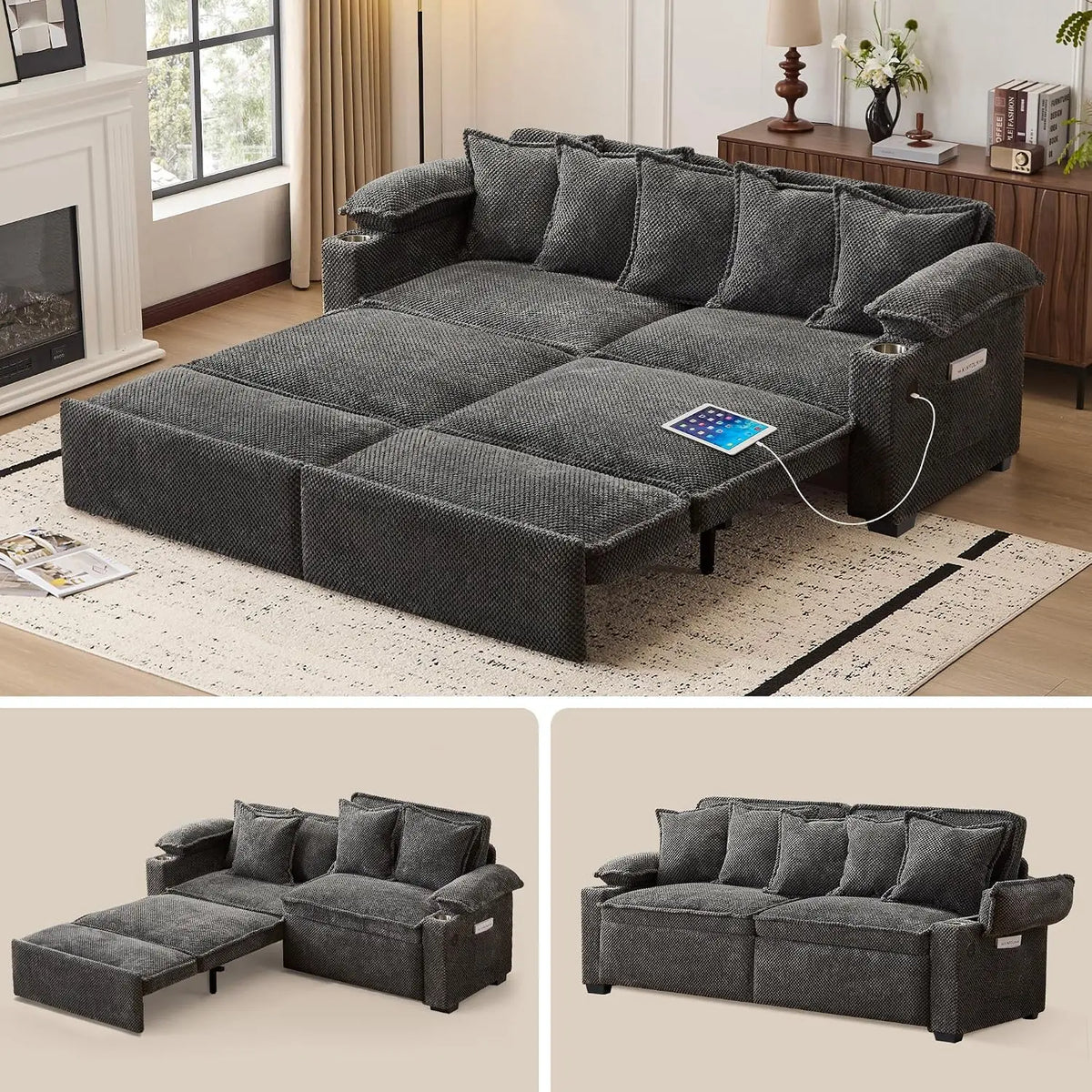 90 Inch King Size Pull Out Sofa Bed - 3-in-1 Sleeper Sofa Bed Couch