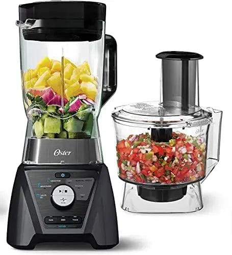 Oster Blender and Food Processor Combo with 3 Settings for Smoothies - Shakes, and Food Chopping, Metallic Gray