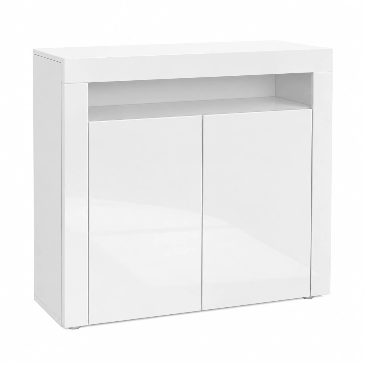 Credenza Moderna Valencia con 2 Ante e Scomparto Aperto, Bianco