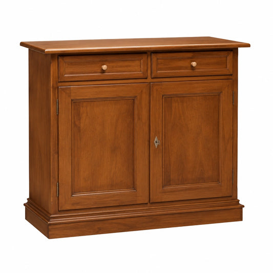 Credenza Buffet in Legno Stile Classico con 2 Ante, Finitura Noce Scuro