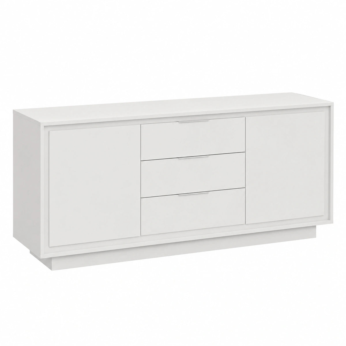 Credenza Moderna Sky con 2 Ante e 3 Cassetti, Made in Italy - Mobile Bianco Laccato per Soggiorno e Sala da Pranzo
