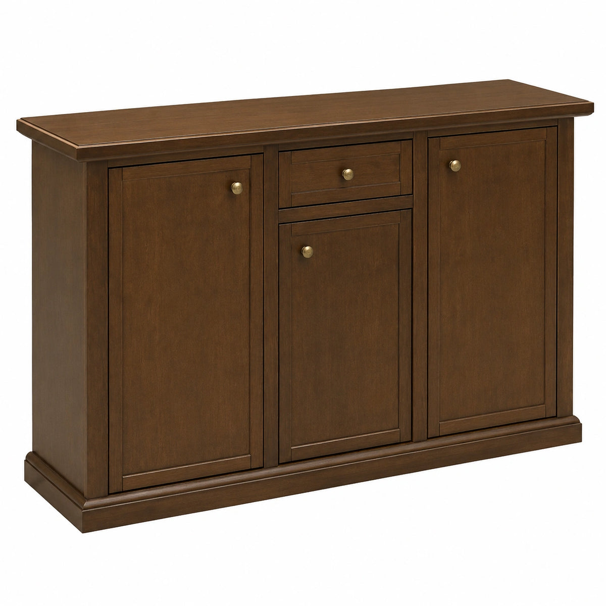 Credenza in Legno Noce Scuro con 3 Ante e 1 Cassetto, Stile Arte Povera