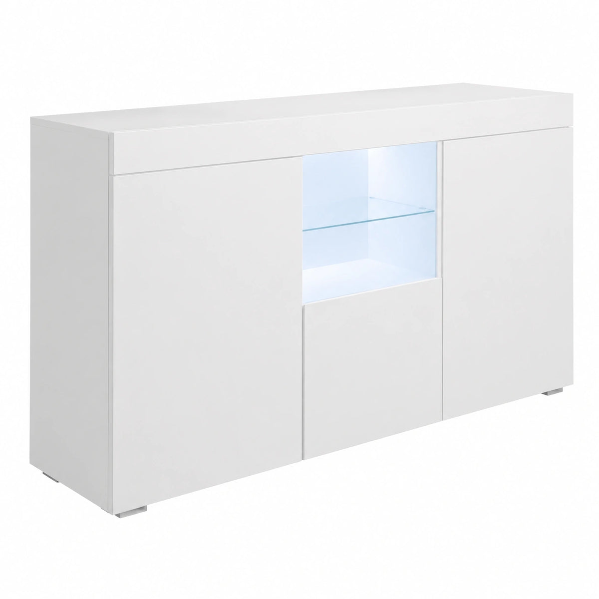 Credenza Moderna con LED, 3 Ante, Bianco Opaco, 150x82x40 cm