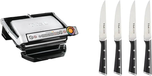 OptiGrill Stainless Steel Electric Grill - With T-fal Ice Force Stainless Steel Steak Knives set