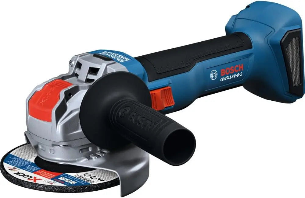 BOSCH GWX18V-8-2N 18V X-LOCK Angle Grinder for up to 5X faster wheel changes - a 8-Amp equivalent brushless motor, Inc: Guards and Handle; Bare Tool