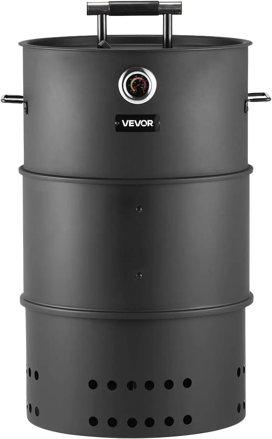 VEVOR Charcoal Smoker Grill - 18.5 Inch Barrel Charcoal BBQ Smoker, Coated Steel Outdoor Barbecue Grill with 2 Grilling Grates, 1 Hanging Rod