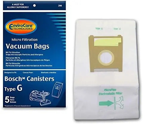 EnviroCare Replacement Micro Filtration Vacuum Cleaner Dust Bags for Bosch Type G Compact Series and Formula Series Canisters. - 5 Pack