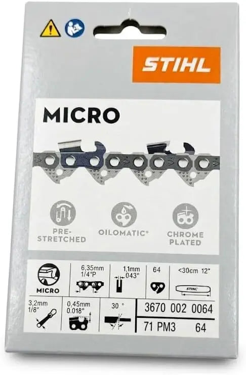 STIHL Oilomatic 71PM3-64 Saw Chain - 12 in, 30 cm, 1/4 in Pitch, .043 in, 1.1 mm, Gauge, 64 Drive Links, 3670-002-0064