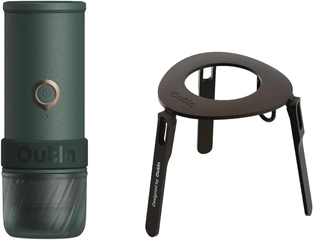 OutIn Mino Portable Electric Espresso Machine with Ultra-Portable Foldable Coffee Stand - Moss Green