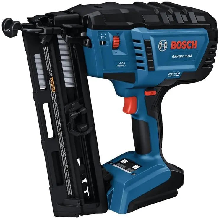 BOSCH GNH18V-16MAN 18V Brushless 16-Gauge Angled Finish Nailer - Fastens up to 1, 600 Nails per Charge, One-Handed Activation, Tool-Free Jam Clearing