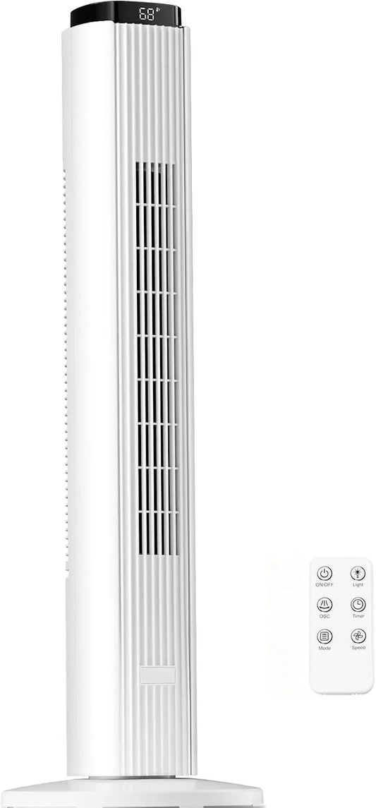 Antarctic Star 80°Oscillating Bladeless Portable Tower Fan for Bedroom - 12H Timer, 6 Speed 4 Modes, LED Display, for Home/Office/Dorm, 36 Inch, WHITE