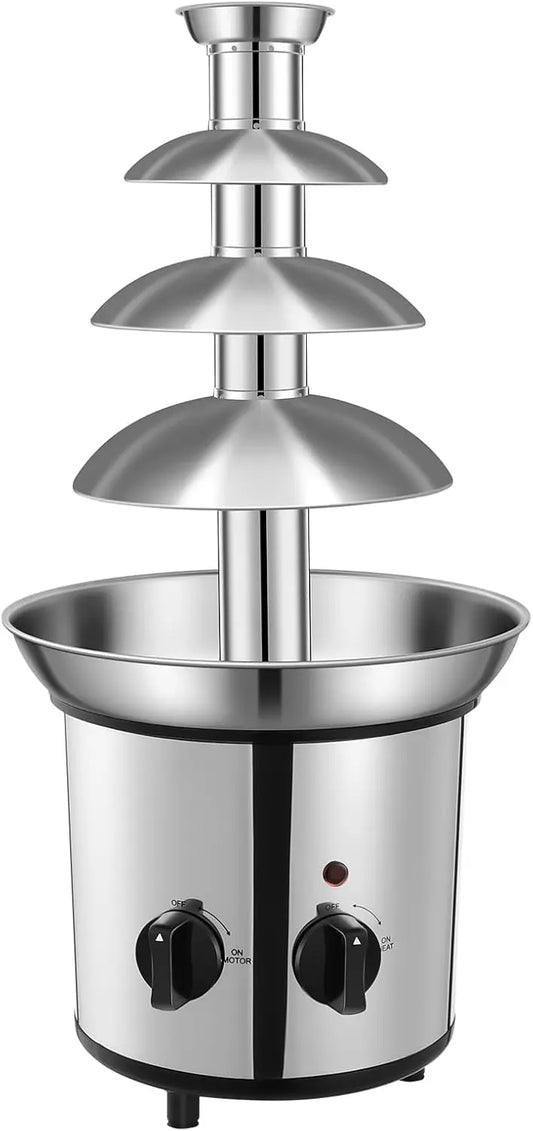 Chocolate Fountain Machine - Electric Stainless Steel Fondue Fountain, 4-Tier, 4-Pound Capacity for Chocolate, Candy, Butter & Cheese