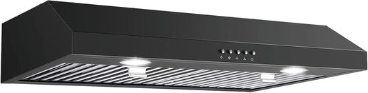 SNDOAS Under Cabinet Range Hood 30 Inch - Black Range Hood with 430 Spray-Painted Stainless Steel, 3-speed Fan & 700 CFM Kitchen Hood, Baffle Filters