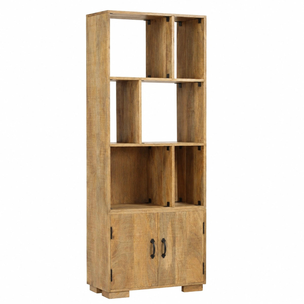 Scaffale in Mango con Ante e Scomparti, Design Rustico per Interni