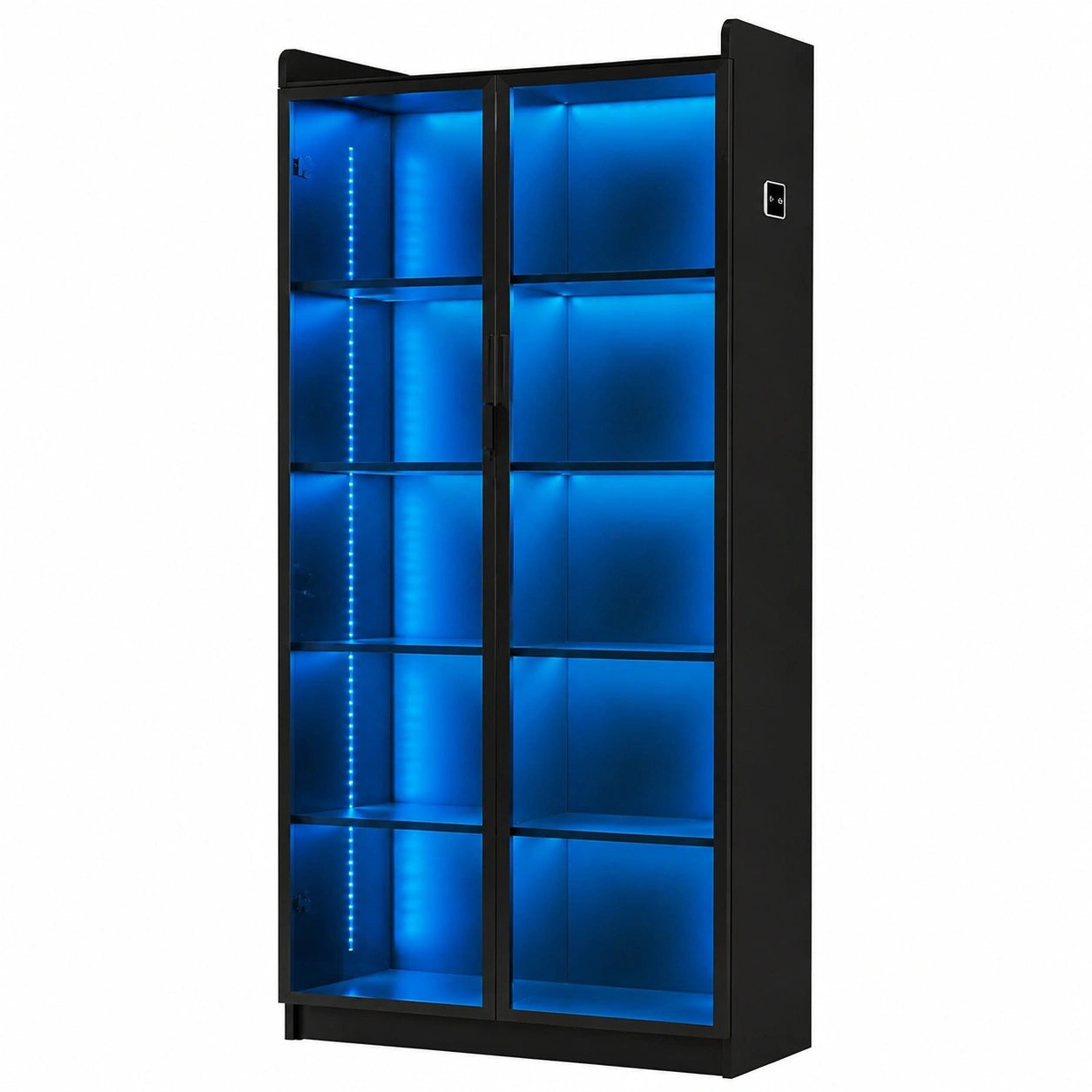 Vetrina LED Gurexl 165 cm, 5 Ripiani Regolabili, Ante Acrilico, Nero