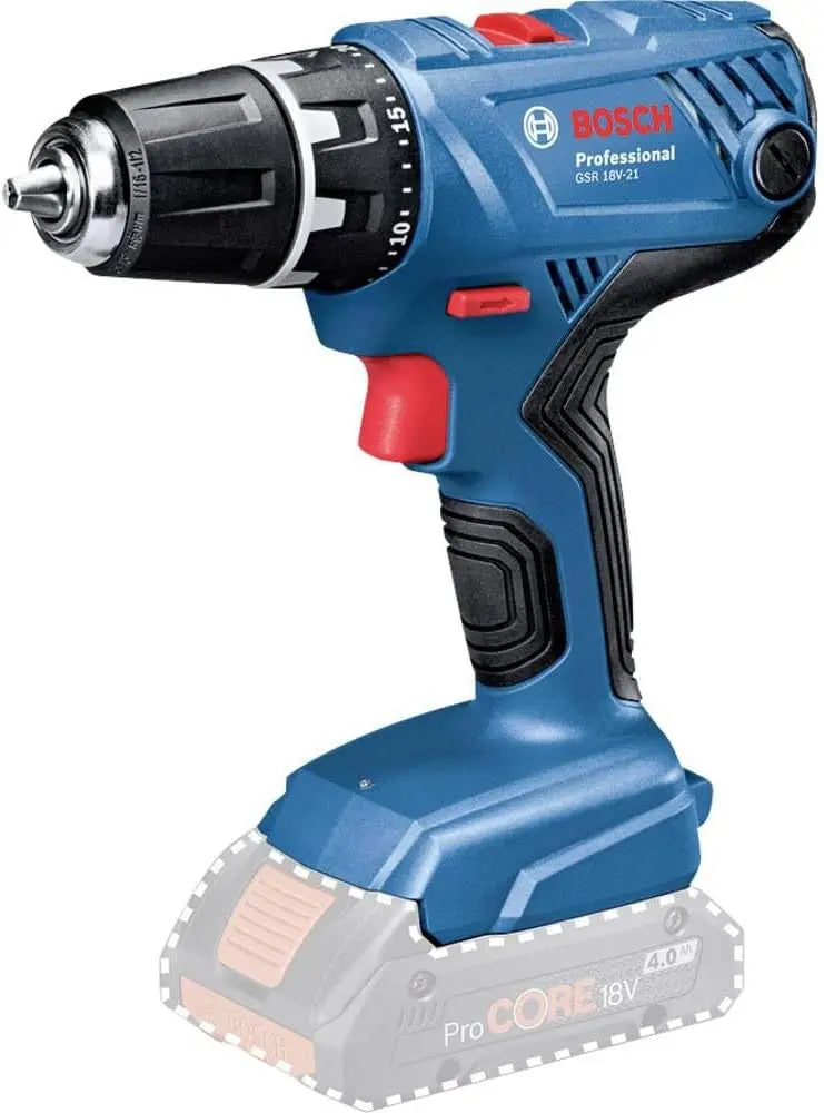 Bosch Professional 18V System GSR 18V-21 Cordless Drill Driver - Max. Torque: 55 Nm, excluding Rechargeable Batteries and Charger, in Cardboard Box