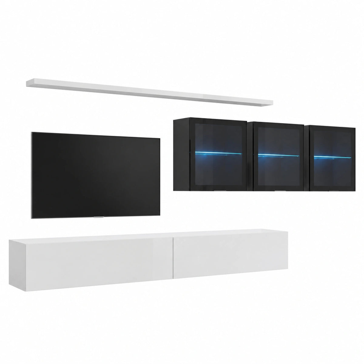 Mobile Soggiorno Moderno con Vetrine e LED, Porta TV Bianco e Nero