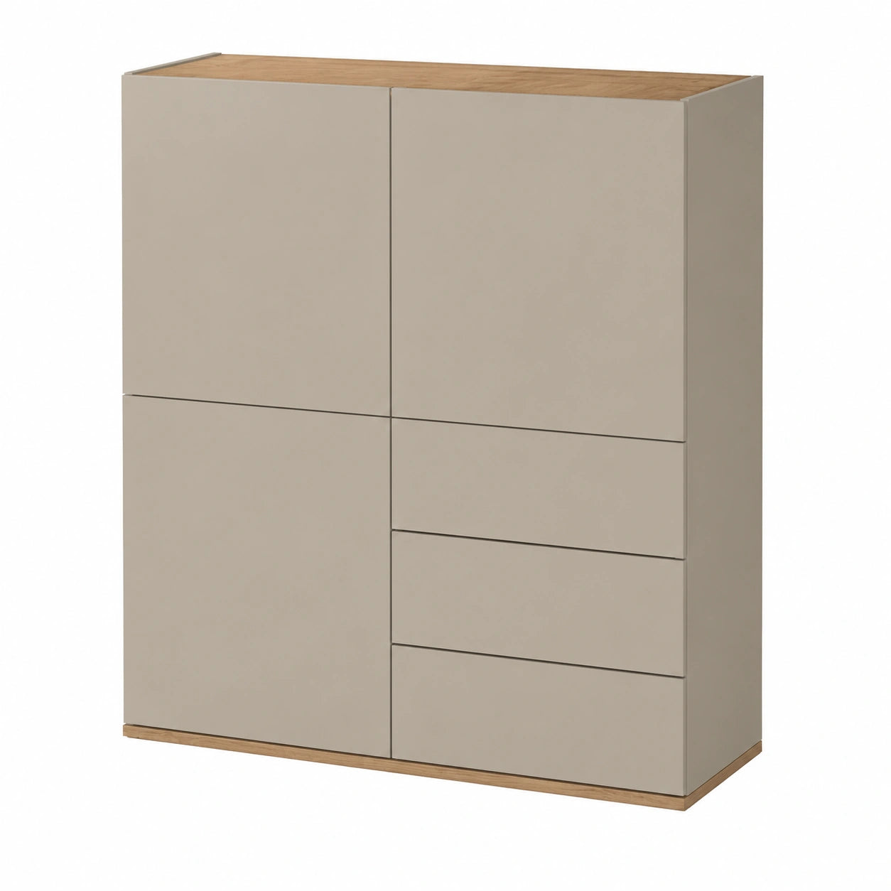 Credenza Moderna con 3 Ante e 3 Cassetti in Legno, Finitura Tortora e Rovere, 102x35x110 cm