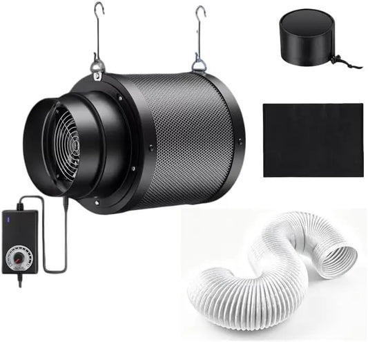 ATOUR 6 Inch Air Carbon Filter Kit - 6x10 Inch All-in-One Ventilation System, Built-in 14cm Low Noise Fan, 12-Speed Controller, Pre-Filter& Ducting