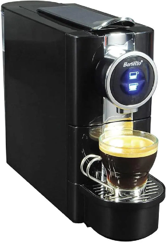 Barsetto One-Touch Espresso Maker with 19 Bar High-Pressure Pump - Fast Pre-Heating, Short or Long Shots, Black and Silver Automatic Coffee Machine