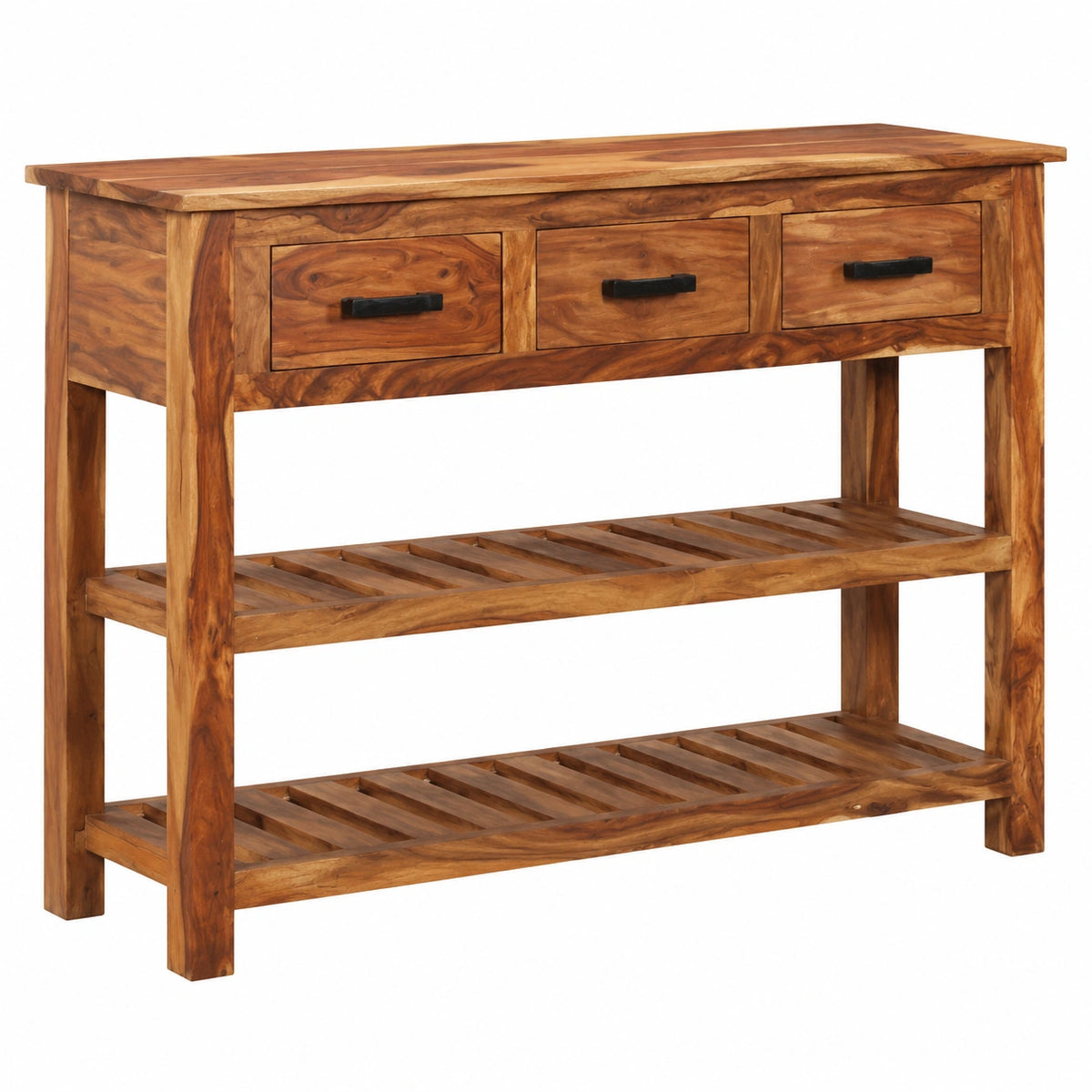 Credenza vintage in legno di acacia con 3 cassetti, 110x30x80 cm, ideale per cucina e soggiorno
