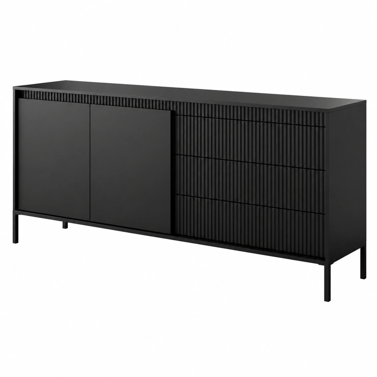 Credenza Moderna Nera con 2 Ante e 3 Cassetti, Ripiani Regolabili, Design Elegante per Soggiorno