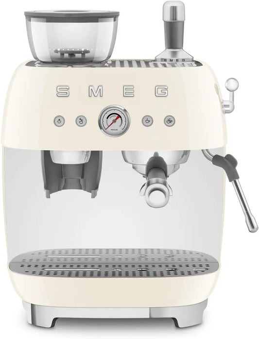 Smeg EGF03 Semi-Automatic Espresso Machine with Built-In Grinder - Dual Thermoblock, 50's Retro Style, Cream, 120 V