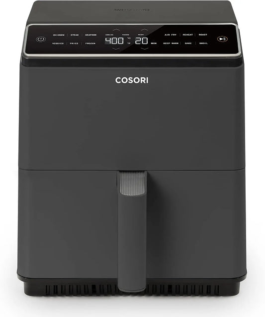 Cosori Smart Air Fryer 6.8 Qt - Dual Heating Elements, Ceramic Coating, Gray