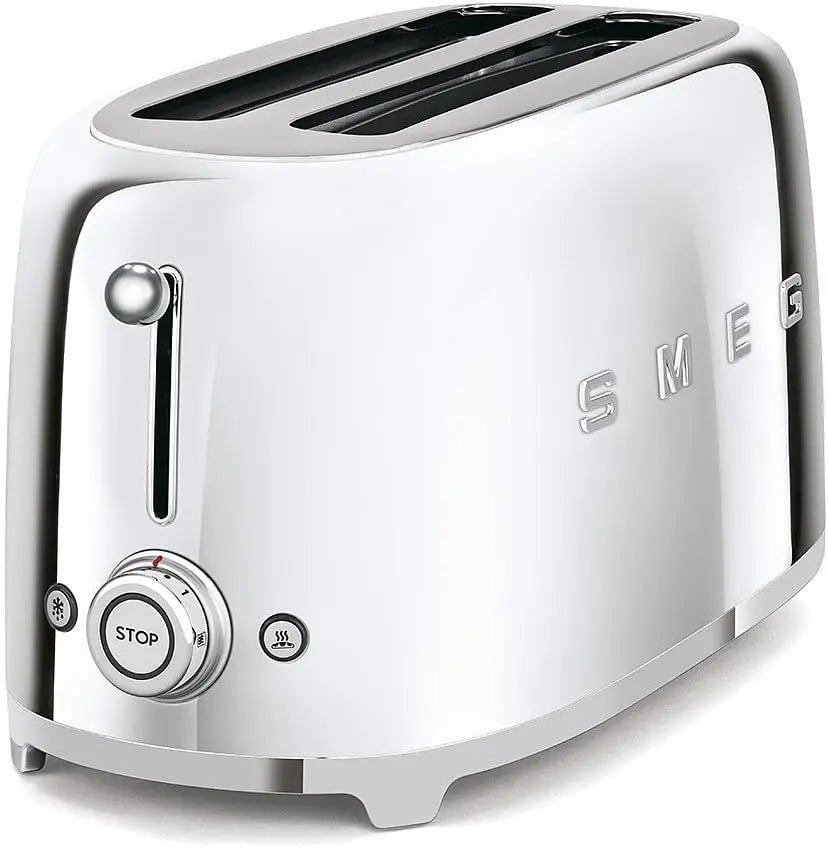 SMEG 4 Slice Toaster TSF02 - Long Slot Toaster with Wide Slots for Bagels & Artisan Bread, Retro Stainless Steel, 6 Browning Levels, 1400W
