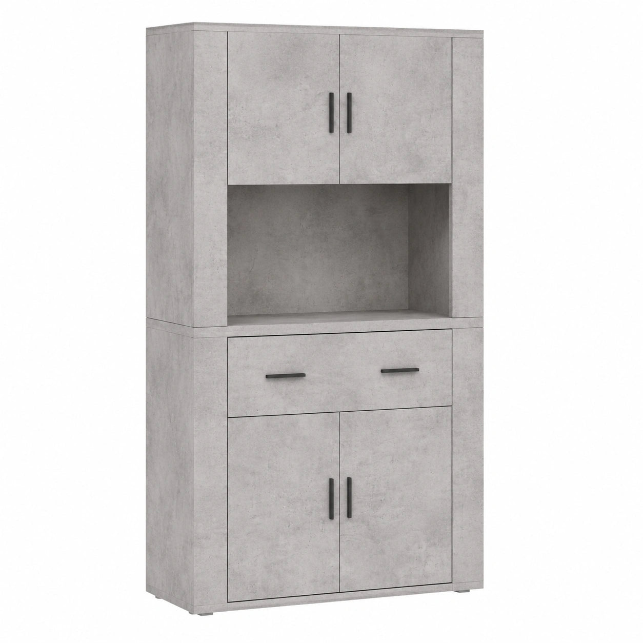 Credenza Moderna in Effetto Cemento Grigio con Ripiani Regolabili