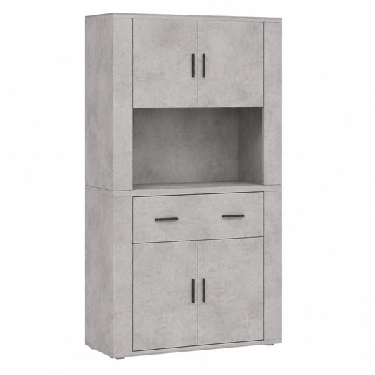 Credenza Moderna in Effetto Cemento Grigio con Ripiani Regolabili