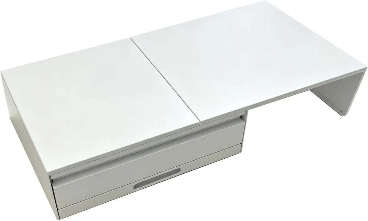 Countertop Microwave Rack - Carbon Steel Microwave Stand with Drawer and Tray, Expandable Countertop Shelf, Length Adjustable, White