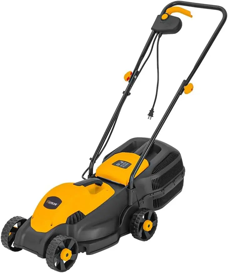 Hoteche 10-Amp Corded Electric Lawn Mower - 12.6 Inch Cutting Width, 30L Grass Bag, 3 Height Adjustments, 1-2.2 Inch, Easy Push Design